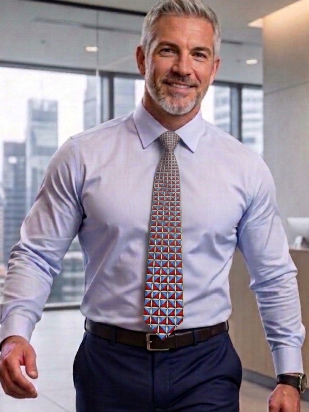 Ermenegildo Zegna Red and Blue Geometric Tie